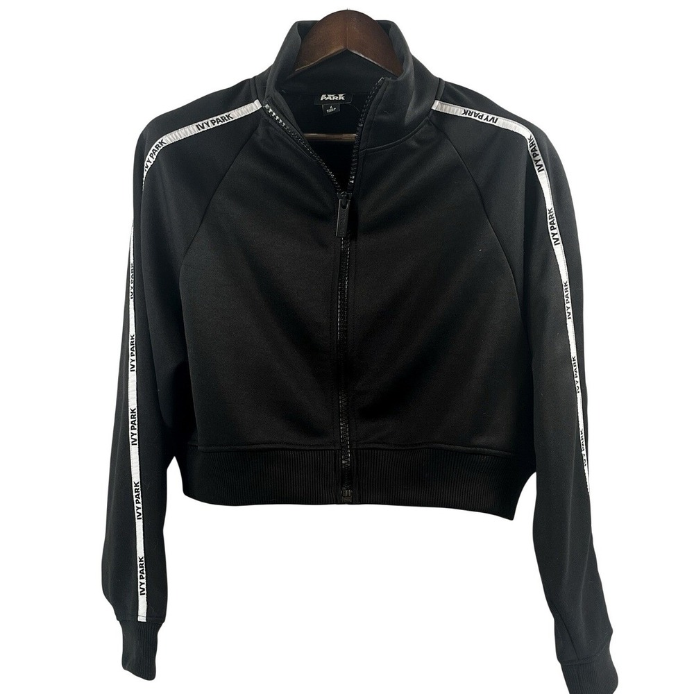 Ivy Park Crop Track Jacket Black Logo Tape Athleisure Streetwear Moto L Beyonce